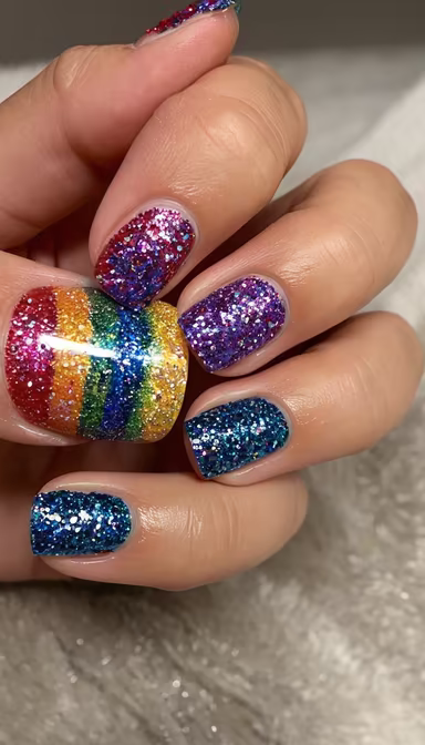 Rainbow Sparkle Nails