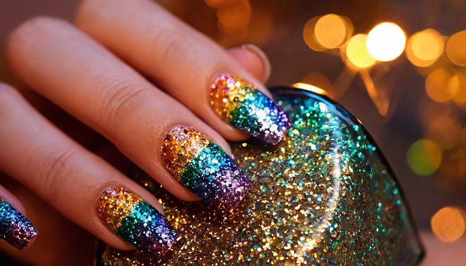 Rainbow Glitter Nails