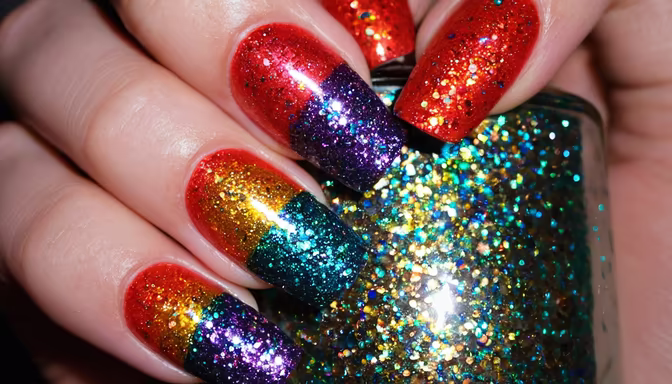 Rainbow Glitter Nails