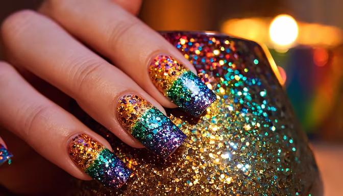 Rainbow Glitter Nails