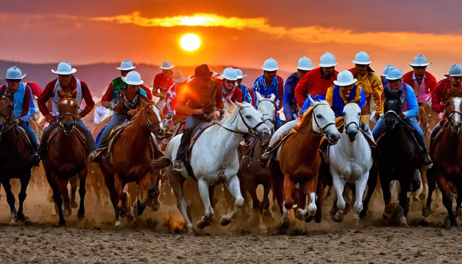 Horse Race at Sunset