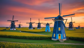 Dutch Windmills at Sunset Dutch Windmills at Sunset