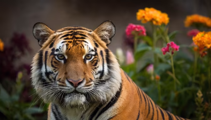 Tiger Among Flowers