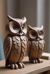 Wooden Owl Duo