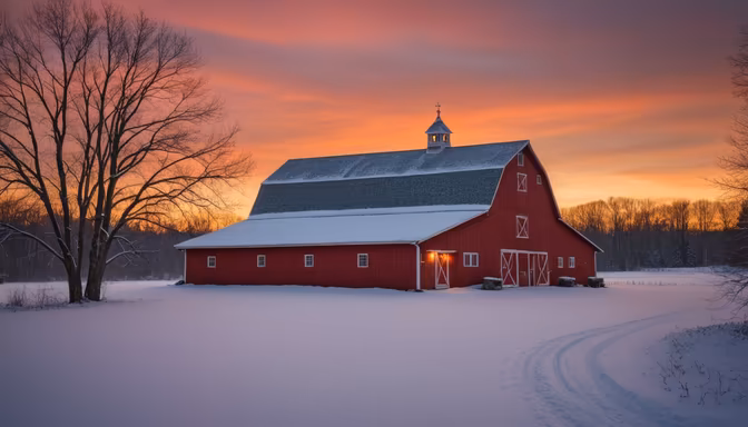 Winter Barn Sunset