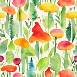 Watercolor Mushroom Garden Watercolor Mushroom Garden
