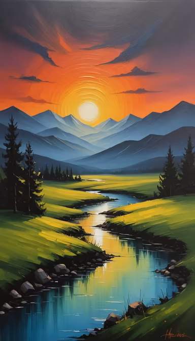 Mountain River at Sunset Mountain River at Sunset