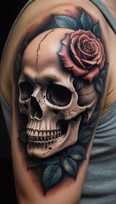 Skull and Rose Tattoo