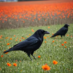 Ravens in a Field of Flowers